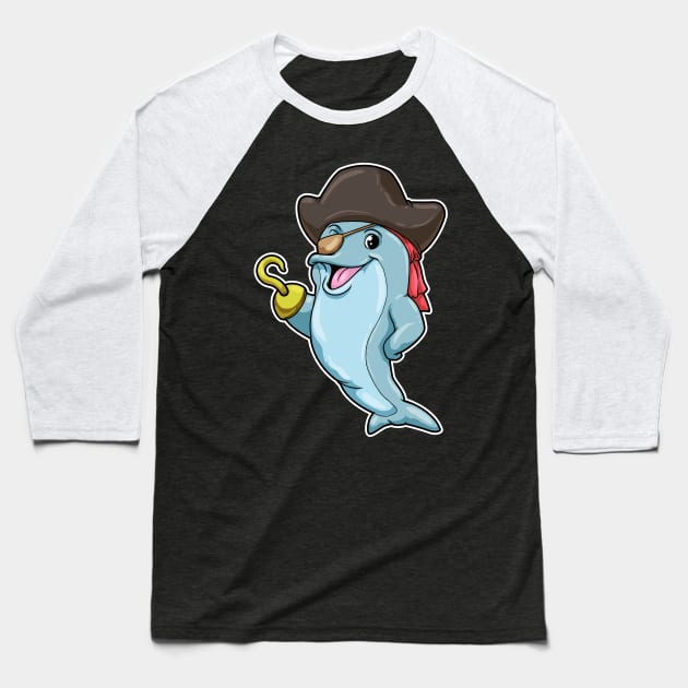 Dolphin as Pirate with Eye patch & Hooked hand Baseball T-Shirt by Markus Schnabel